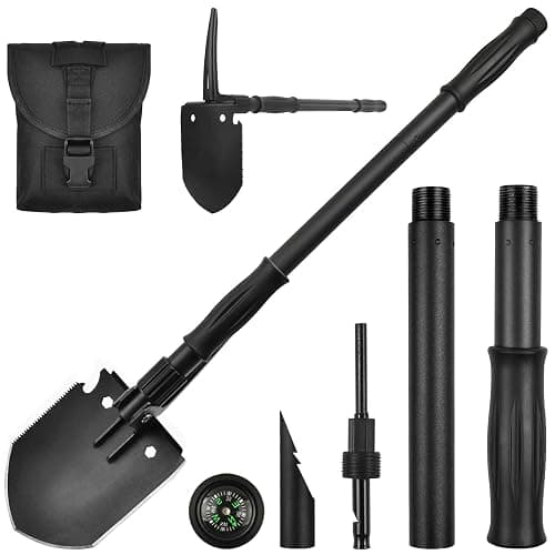 Survival Shovel, (28.3'') Camping Folding Shovel, Military Spade Multitool, Tactical Trench Tool, with Pickaxe, Compass, Whistle, Molle Bag for Digging, Metal-Detecting, Off Roading, Emergency - Image 1