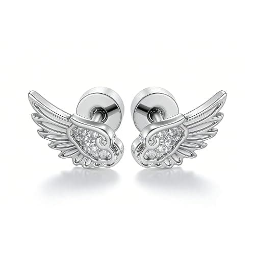 Angel Wing Stud Earrings for Women Flat Back Cartilage Earrings Zircon Crystal Stainless Steel earring Helix Piercing Jewelry - Image 1