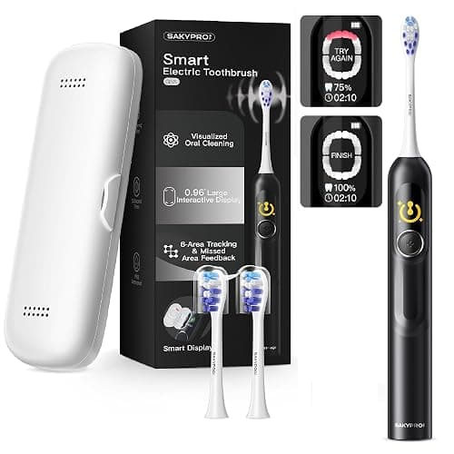 SAKYPRORAL AI Electric Toothbrush with Smart Display for Adults Kids | 150-Day Rechargeable Toothbrush, Real-Time Map |3-Min Timer, Travel Case | Teens Sonic Toothbrush Gift (G5S Black) - Image 1