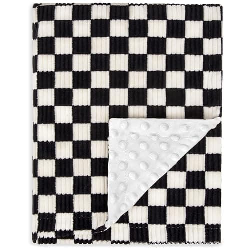 BEILIMU Baby Blanket for Boys Comfy Durable Corduroy Toddler Blanket with Double Layer Dotted Backing Checkerboard Grid Chessboard Gingham Warmer Bed Blankets for Newborn Infants Black, 30x40 Inches - Image 1