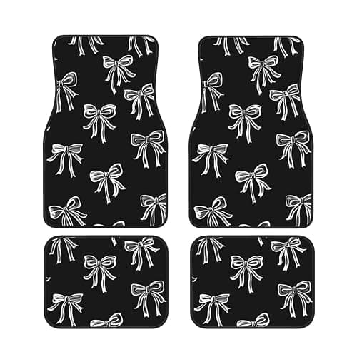 Black White Bows Car Floor Mats with Non-Slip Backing Absorbent Car Carpets Interior Protector for Cars Suvs - Image 1