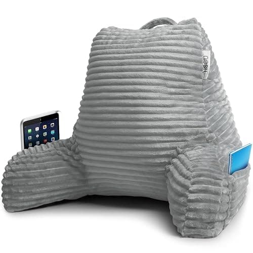 Nestl Reading Pillow with Shredded Memory Foam, Luxe Cut Plush Back Pillow for Sitting Up in Bed, Back and Arms Adjustable Support for Adult & Teens, Backrest Pillows with Washable Cover Light Grey - Image 1