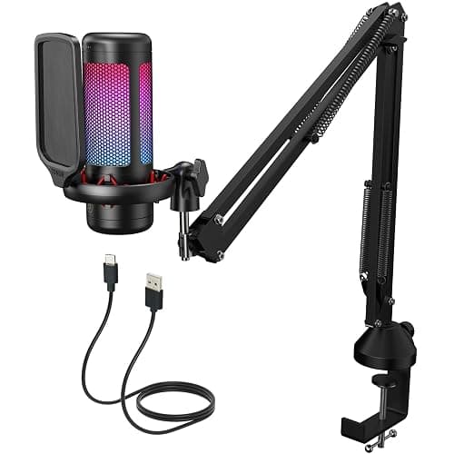 Gaming USB Microphone Set for PC, TONOR RGB Condenser Mic with Boom Arm Quick Mute, RGB Lighting, Pop Filter, Shock Mount, Gain Control for Streaming Podcasting Recording Discord Twitch YouTube TC310+ - Image 1