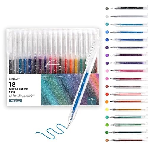 Grabie Glitter Gel Pens 18 Colors, Metallic Vibrant Sparkle Gel Pens for Coloring, Retractable Sparkle Glitter Pens for Adults,Colored Gel Pens for Adult Coloring Books and Drawing - Image 1