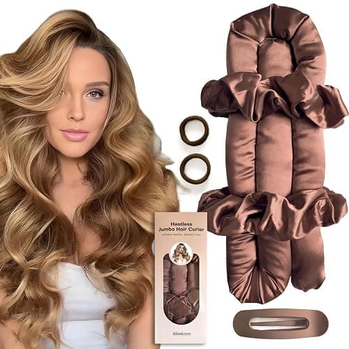 BLINKEEN Jumbo Heatless Hair Curler Set-Satin Heatless Curls Overnight, Jumbo Curling Rod Headband, No Heat Curlers To Sleep in (Brown) - Image 1