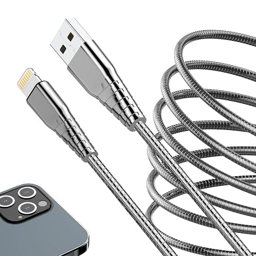 Opluz Heavy Duty iPhone Charging Cable -Metal iPhone Charger 6 FT Unbreakable iPhone Charger Cord Cat Proof Long Stainless Steel Durable Chew Proof USB to Lightning Cable for iPhone 14/13/12/11/X/8 - Image 1