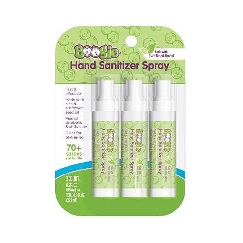 Boogie Kids Hand Sanitizer Spray - 0.3 fl oz (3 Pack) | Plant Based Alcohol - Made With Aloe & Sunflower Seed Oil - 70+ Sprays Per Bottle - Great for Diaper Bags and Backpacks - Image 1