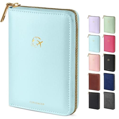Forvencer Safe Zipper Passport Holder Cover, Passport Wallet for Travel | Cute RFID Blocking Passport Book, Waterproof Travel Accessories for Women, Light Blue - Image 1