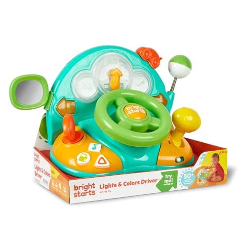Bright Starts Lights and Colors Driver Toy Steering Wheel with Car Sounds for Pretend Play - Green, 6 Months and up - Image 1