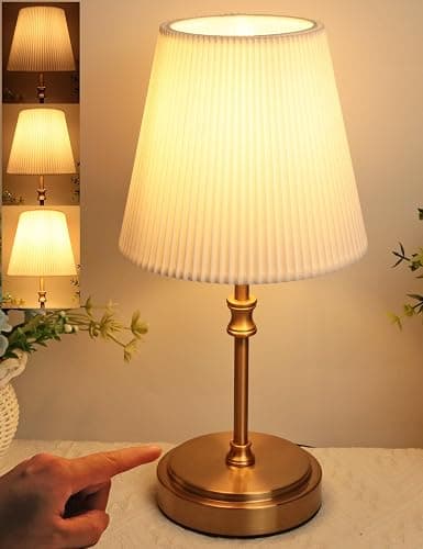 HSLighting Bedside Lamps, 12'' Touch Control Table Lamp Wired Night Light with Metal Base 3-Way Brightness Dimmable LED Bulbs Retro Lamps Bedside for Bedroom Living Room Children's Room Decor, Gold - Image 1