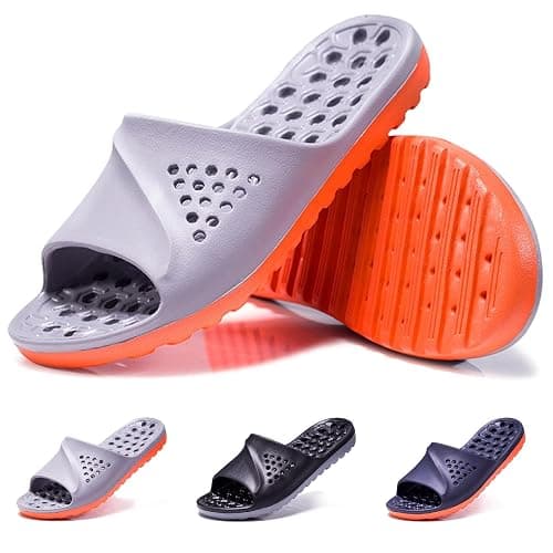 Loniuy Men's Quick-Dry Shower Slippers Non-Slip Drain Hole Shoes Lightweight Comfortable Slides for Home College Dorm Bathroom Beach Gym - Image 1