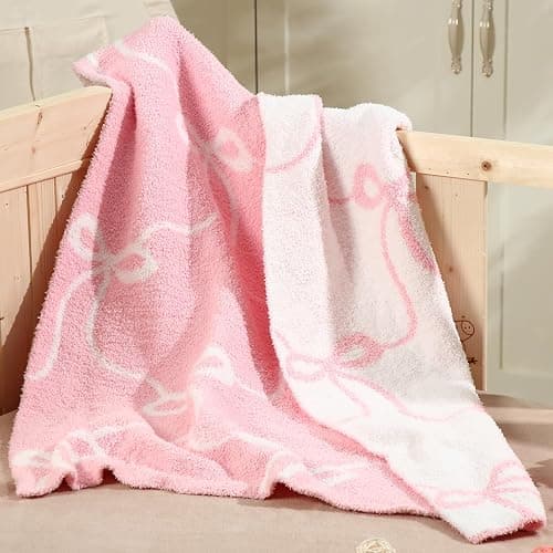 SmoothNovelty Pink Bow Blanket Fuzzythrow Blanket Cute Cozy Lightweight Throw for Bed Sofa Couch Chair Soft Home Decorations for Nursery Crib, Girls, 30 x 40 Inch - Image 1