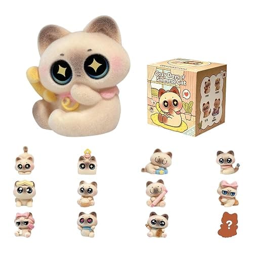 UNICOBOX Cozy Days of Siamese Cat Series Blind Box, Cute Cat Flocked Figurines Collectible Toys, Cute Daily Life Cat Desk Decor Creative Gift - Image 1