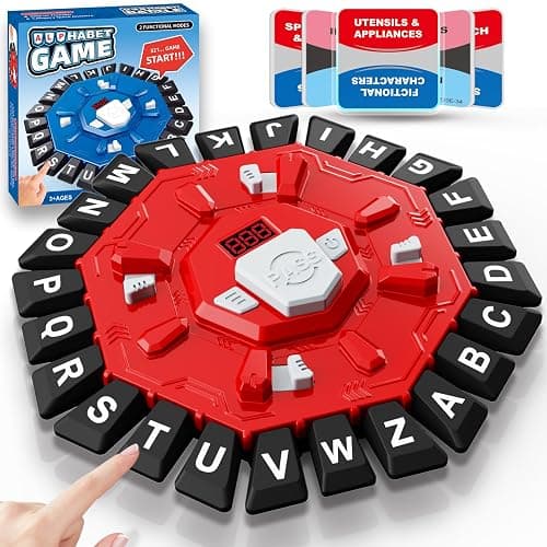 Word Game Family Board Games for Kids & Adults with 2 Modes,220 Topic Categories 24 Letters Pressing Game,Fun Fast-Paced Puzzle Games for Boys Girls Age 3+, 2-8 Players,Christmas & Birthday Gifts,Red - Image 1
