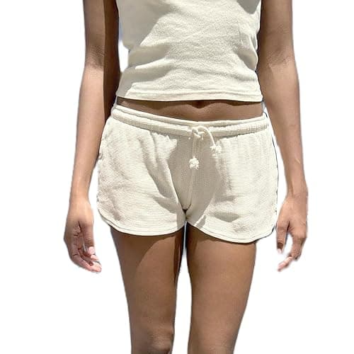 Women Y2K Low Rise Sweat Shorts Summer Cute Low Waist Wide Leg Mini Shorts Casual Basic Drawstring Lounge Shorts - Image 1