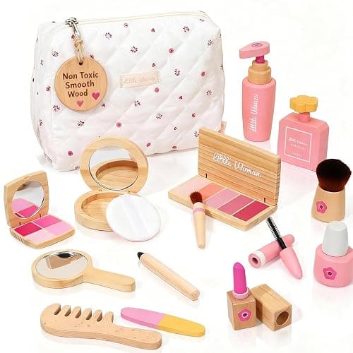 Wooden Pretend Makeup Kit for Toddlers: Non Toxic Mess Free Play Makeup Toy Set for 1 2 3 Year Old Girls - Perfect Toddler Montessori Toys Christmas Birthday Gift Ideas - Image 1