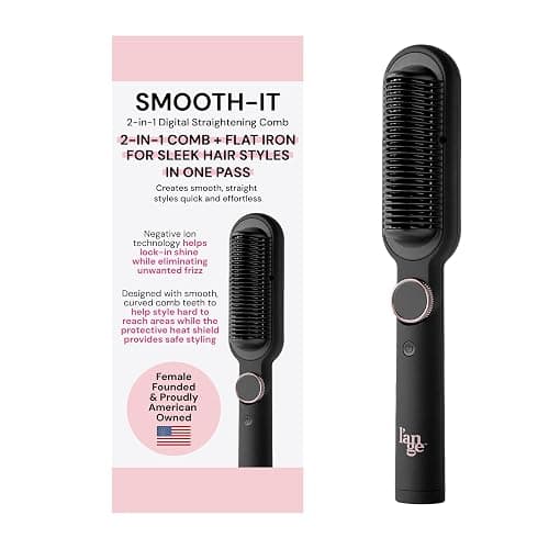 L'ANGE HAIR Smooth-It 2-in-1 Hot Comb Straightener | Digital Straightening Comb with Adjustable Heat Dial | Ionic Technology for Frizz-Free Styling | for All Hair Types (Digital Comb - Black) - Image 1