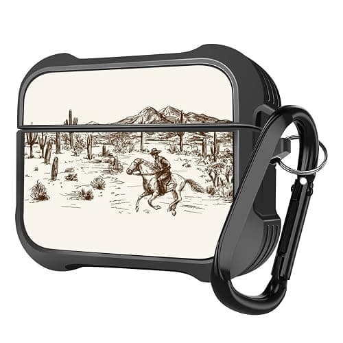 MINGDAO Compatible with AirPods Pro 2nd / AirPods Pro Charging Case, Patterned Soft TPU Shockproof Protective Cover Case (Wild West Desert Cowboys-2) - Image 1