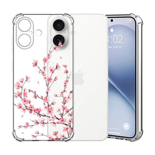 ChoosEU Transparent Hülle für iPhone 16 Weich TPU Silikon Case mit Blume Muster Motiv für Mädchen Frauen Dünne Handyhülle Stoßfeste Airbag Schutzhülle Durchsichtig Cover - Rosa Sakura - Image 1