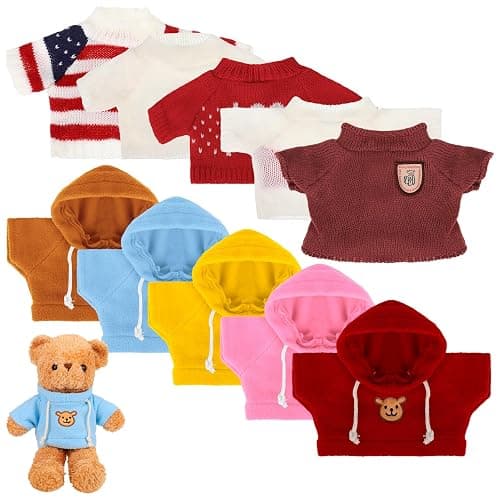 Fuyamp 10 Pcs Bear Clothes Tee Doll Clothes Bear Hoodie Sweater Fit 14-18 Inches Bears Include Cute Clothes Glasses Hat Kawaii Plush Doll Clothes DIY Bear Toy - Image 1