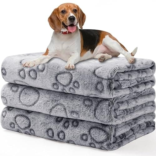 Luciphia 1 Pack 3 Blankets Fluffy Premium Fleece Pet Blanket Flannel Paw Printed Throw for Dog Cat Grey Paw Large(41"x31",Pack of 3) - Image 1
