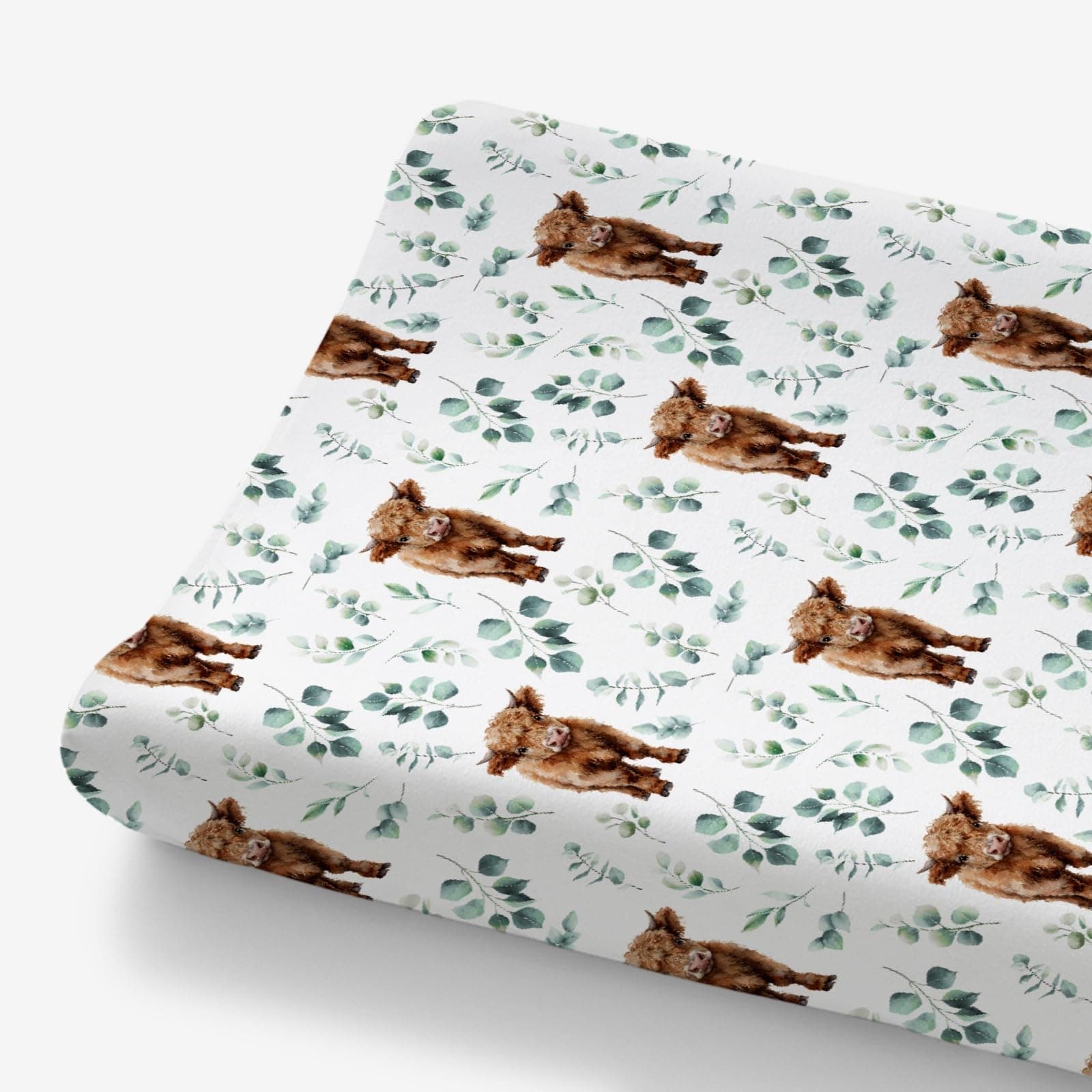 HawSkgFub Highland Cow Eucalyptus Leaf Changing Pad Cover for Baby Girl Boy, Natural Western Farm Animal Diaper Change Table Covers, Soft Stretchy Safe Snug Fitted Changing Mat Sheet Fit 32"/34" x 16" - Image 1