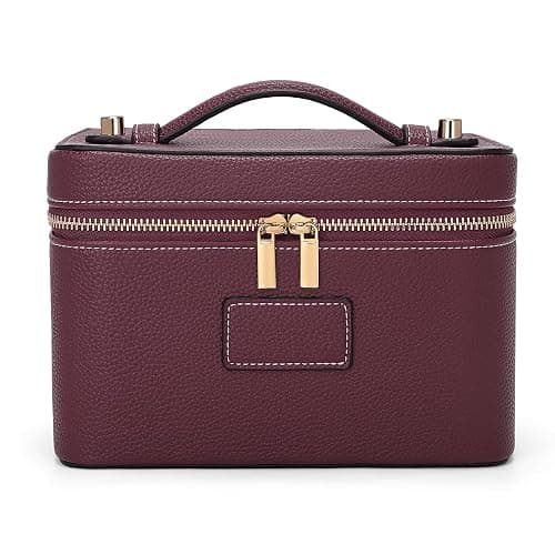 HiTotes Makeup Bag Vanity Case for Women Leather Vanity Bag Travel Toiletry Bags Makeup Organizer with Removable Divider for Daily Use - Image 1