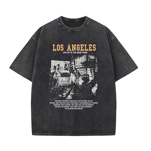 Pairxily Oversized Graphic Tshirts for Men Acid Wash Los Angeles Vintage Tees Streetwear Baggy Cotton Shirts Casual Tops - Image 1
