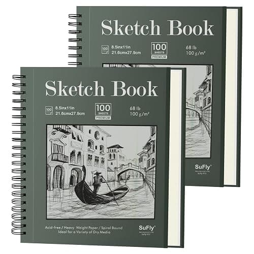 Sketch Book 8.5"x11", Spiral Sketchbook Pack of 2, SuFly 200 Sheets (68 lb/100gsm) Acid Free Sketch Pads for Drawing for Adults Spiral Bound with Hard Cover for Kids & Adults, 100 Sheets Each - Image 1