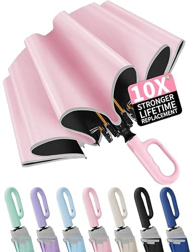 Seniny Travel Umbrella with Carabiner Handle, Windproof Large Umbrellas for Rain with Dual-Rib Structure, Portable Compact Umbrella with Reflective Strip, Car Backpack UV Umbrellas for Sun Protection - Image 1