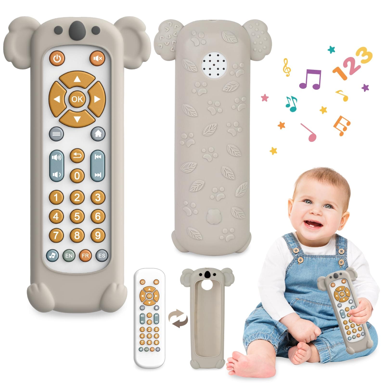 MAVEKID Baby Toys for 1 Year Old, Baby TV Remote Control Toys with Silicone Cover, Toddlers Musical Toy in 3 Language with Light & Sound, Educational Newborn Baby Boy Girl Gift 6, 10, 12 Months(Koala) - Image 1