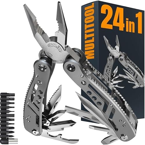 24-in-1 Multitool with Knife, Pliers & 11 Bits Sharp Stainless Steel - Multi Tool for Men - Ideal Gear with Tools for Camping Hiking, Survival, EDC - Best Gifts for Dad Husband Boyfriend 2238 - 1. Silver - Image 1