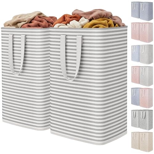Lifewit 2 Pack Laundry Basket 80L Each, Collapsible Clothes Hamper with Reinforced Handles, Freestanding Waterproof Design for Bedroom and Laundry Room, Grey 160L Total - Image 1