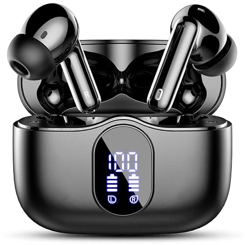Wireless Earbuds, Bluetooth 5.4 Headphones Bass Stereo Bluetooth Earbuds | Ear Buds with Noise Cancelling Mic LED Display in Ear Earphones Clear Calls IP7 Waterproof 36H for Phones/Sport/Laptop, Black - Image 1