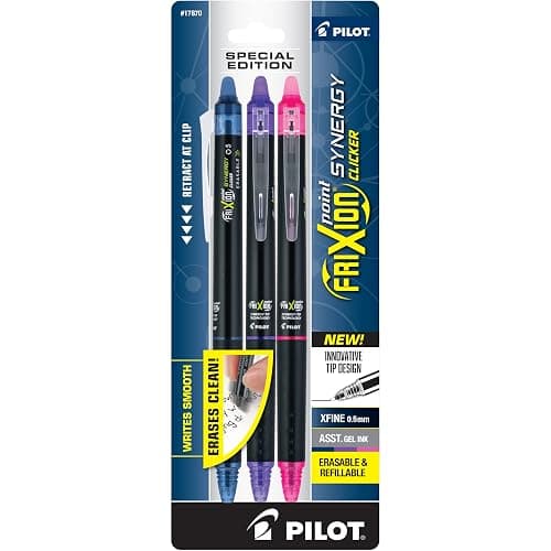 PILOT Frixion Point Synergy Clicker Retractable & Erasable Gel Ink Pens, 0.5mm Extra Fine Point, Assorted Colors, 3-pack - Image 1