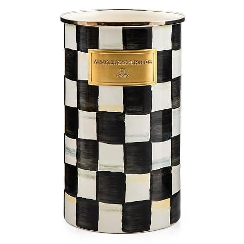 MACKENZIE-CHILDS Enamel Utensil Holder, Kitchen Utensil Holder for Countertop, Storage Caddy, Black-and-White Courtly Check - Image 1