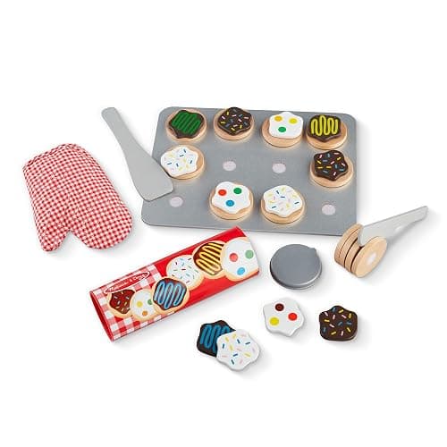 Melissa & Doug Slice and Bake Cookies Wooden Play Food Set with Toppings Pretend Cookies and Baking Sheet, Wooden Play Food Set, Toy Baking for Kids Ages 3+ - Image 1