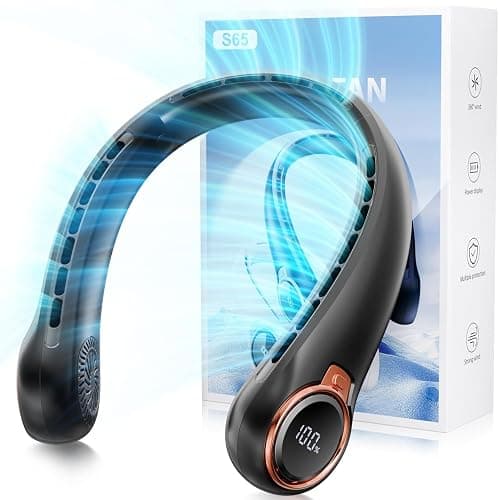 ZHZW Portable Neck Fan with 6000mAh USB - Rechargeable Battery, Ultra-Light Bladeless Neck Fan LED Display, 360° Cooling Wearable Fan, 3 Speeds (Black) - Image 1