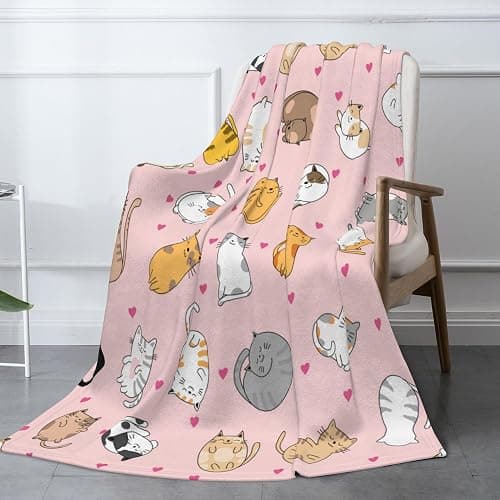 Cute Cat Throw Blanket Cozy Fluffy Plush Blanket Soft Flannel Throw Blanket for Kids Men Women Gift Sofa Bed Couch 50"x40" - Image 1
