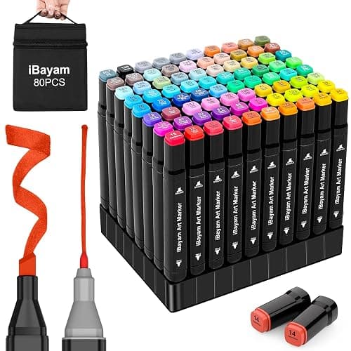 iBayam Alcohol Markers 80 Colors with Case & Holders, Dual Tips Chisel & Fine Art Markers for Adult Coloring Kids Drawing - Image 1