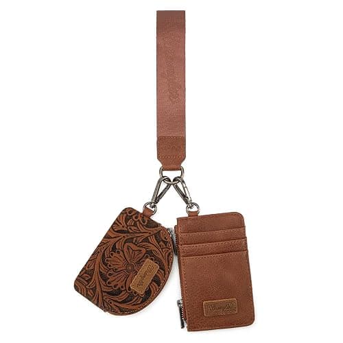 Montana WestxWrangler KeyChain Wristlet Wallets for Women Western Dual Pouch Wristlet Embroidered Boot Scroll Card Holder Wallet With Zipper - Image 1