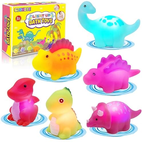 Light-Up Dinosaur Bath Toys - 6 Pack Baby Bath Toys Baby Bathtub Shower Floating Swimming Pool Toy with Colourful Flashes Light for Toddlers Kids Gifts in Birthday Christmas Bathroom - Image 1