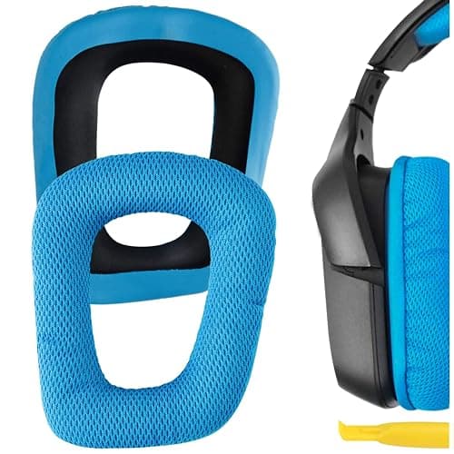 Geekria QuickFit Mesh Fabric Replacement Ear Pads for Logitech G930, G430, G432, G332, G35, F450 Headphones Ear Cushions, Repair Parts with Video Guide (Blue) - Image 1