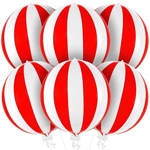 KatchOn, Huge Red and White Carnival Balloons - 22 Inches, Pack of 6 | Red and White Striped Balloon for Carnival Decoration | Circus Balloons For Birthday, Retro, 70s, Circus Theme Party Decorations - Image 1