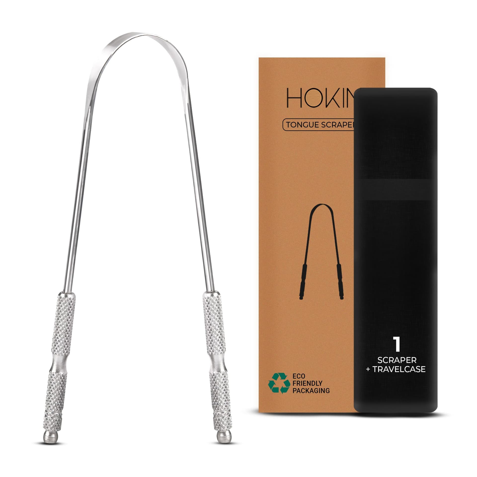 Adult Tongue Scraper by HOKIN (1 Piece Oral Care Package) Stainless Steel Tongue Cleaners Reduce Bad Breath 100% Metal Sturdy Scrapers Hygiene Product for Men and Women - Image 1