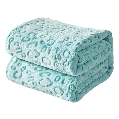 FY FIBER HOUSE Microfiber Blanket Cheetah Print Blanket Soft Fleece Throw for Couch,50"X60",Lake Blue - Image 1