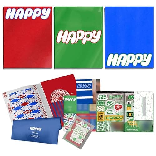 Happy The 1st Mini Album (Random Ver.) Photobook R + Lyric Poster + Sticker Note + Scratch Card + 2 Extra Photocards Official K-POP Sealed Album - Image 1