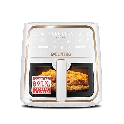Gourmia 8 Qt Air Fryer, 8 Presets with Digital Display, FryForce 360° Technology, Easy View Window & Interior Light, Dishwasher Safe Basket, White - Image 1