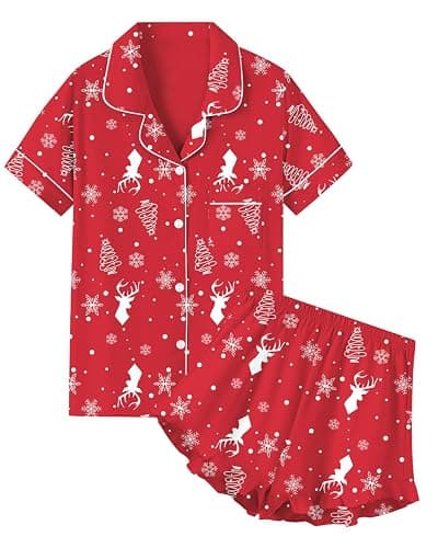 QZH.DUAO Girls Pajama Sets 100% Cotton Sleepwear Button Down Short Sleeve With Ruffle Shorts 2 Piece PJS 5-14 - Image 1