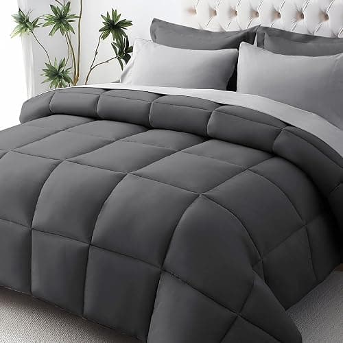 JOLLYVOGUE Queen Comforter Set, Ultra-Soft Bed in a Bag Queen Size 7 Pieces, Oeko-TEX Certified Bedding Set with Down Alternative Comforter, Sheets, Pillowcases & Shams, Dark & Light Grey - Image 1